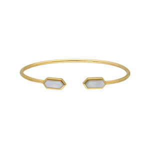 Geometric Mother of Pearl Open Bangle in Gold Plated Sterling Silver