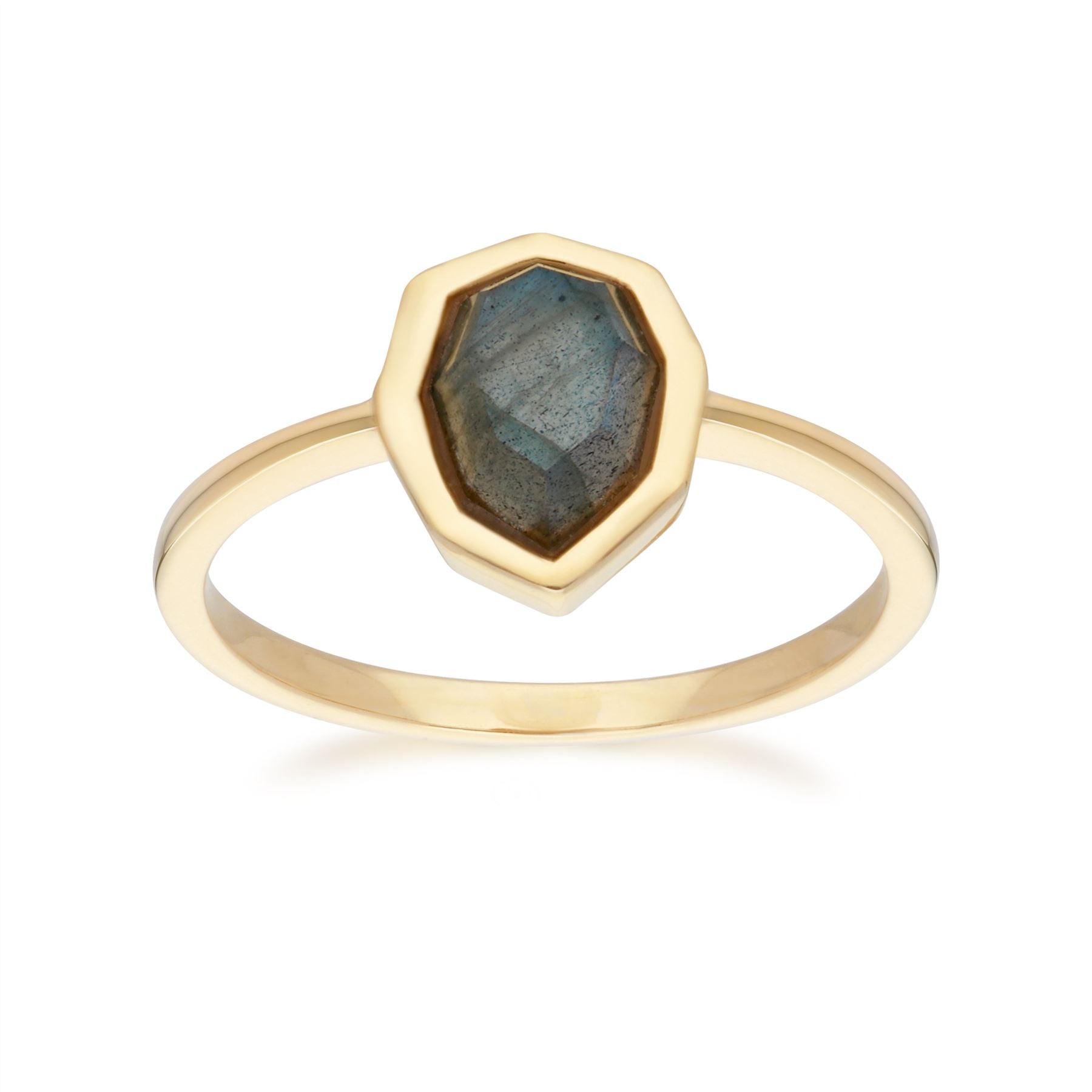 Irregular B Gem Labradorite Ring in Gold Plated Sterling Silver Front
