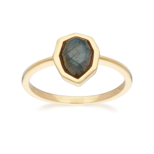 Irregular B Gem Labradorite Ring in Gold Plated Sterling Silver Front