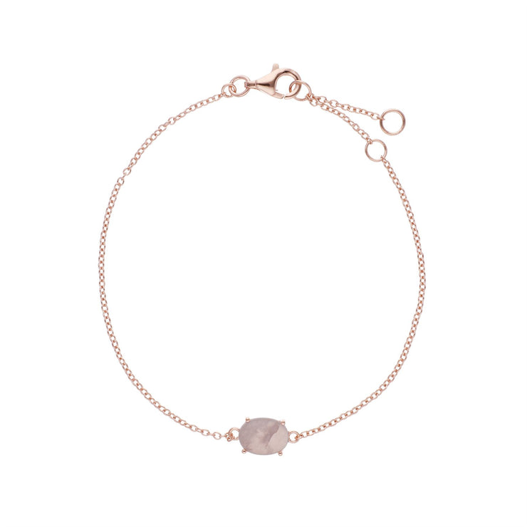 Bracciale ovale in quarzo rosa placcato oro rosa da 19 cm in argento sterling placcato oro rosa