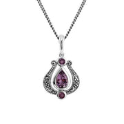 Ciondolo in stile Art Nouveau Argento 925 Ametista Pera e Marcasite