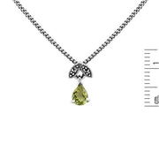 Collana e orecchini a foglia in stile Art Déco Argento 925 Peridoto Pera e Marcasite