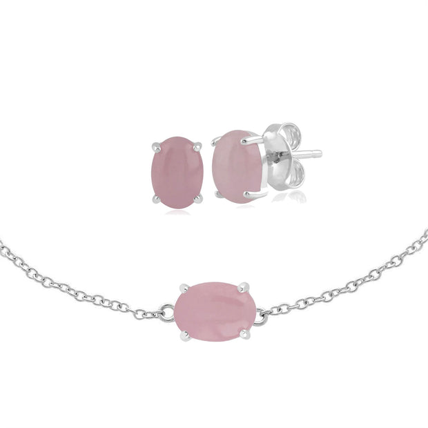 Orecchini a lobo e Bracciale Classico in Argento 925 con Kunzite Ovale Opaca