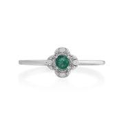 Anello Gemondo con smeraldo, anello a fiore con smeraldo e diamanti in oro bianco da 9 ct e 0,12 ct