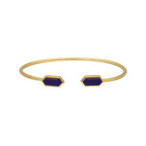 Geometric Lapis Lazuli Open Bangle in Gold Plated Sterling Silver