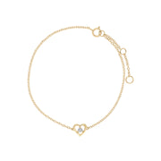 Bracciale con diamanti, bracciale in oro giallo da 9 ct con pietra singola con diamante rotondo e cuore da 19 cm