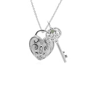 Ciondolo classico con lucchetto a cuore intrecciato in argento 925 e grandi ciondoli per chiavi in ​​giada
