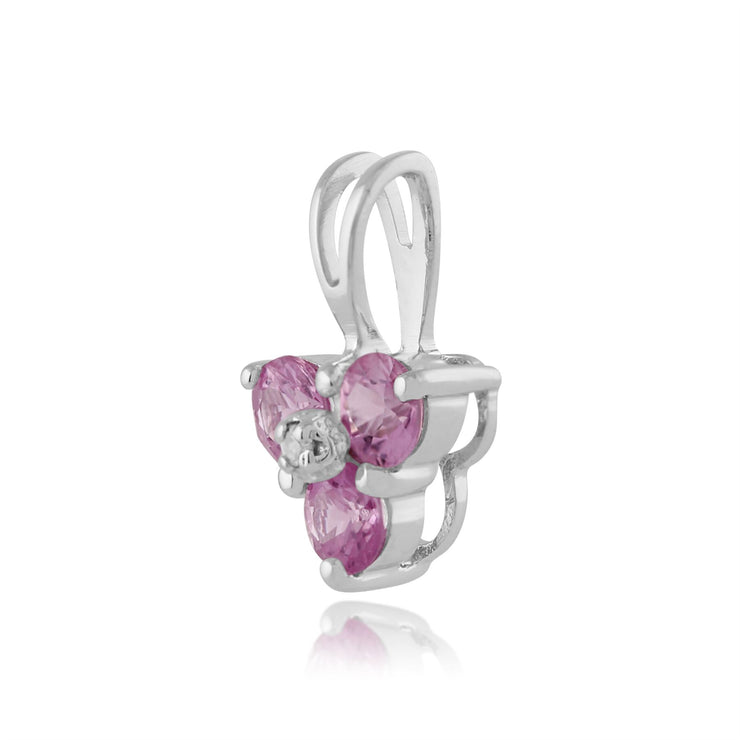 Ciondolo e orecchini a lobo Fleur in oro bianco 375, zaffiro rosa e diamante tondo