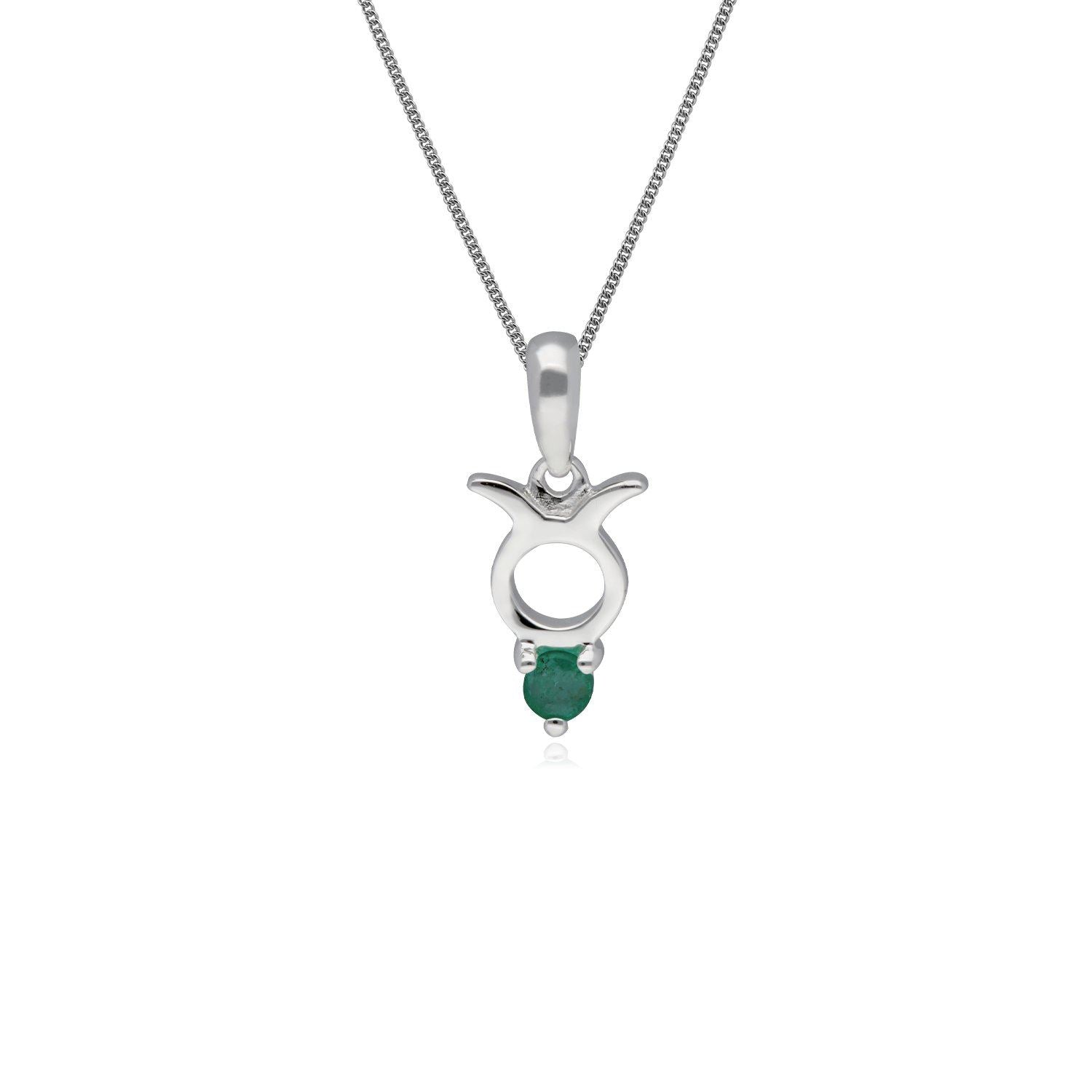 Emerald Taurus Zodiac Necklace in 9ct White Gold