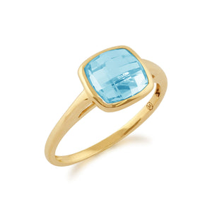 Square Blue Checkerboard Topaz 9ct Yellow Gold Square Ring