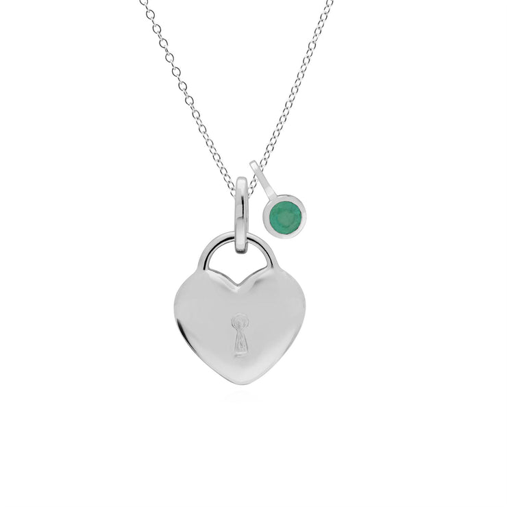 Classico ciondolo con lucchetto a cuore in argento 925 e ciondoli con smeraldi