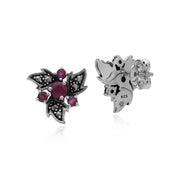 Orecchini con rubini, argento sterling con rubini e marcasite Nuovi orecchini floreali