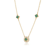 Collana e orecchini con pendente quadrato geometrico in oro giallo 375 con smeraldo e diamante