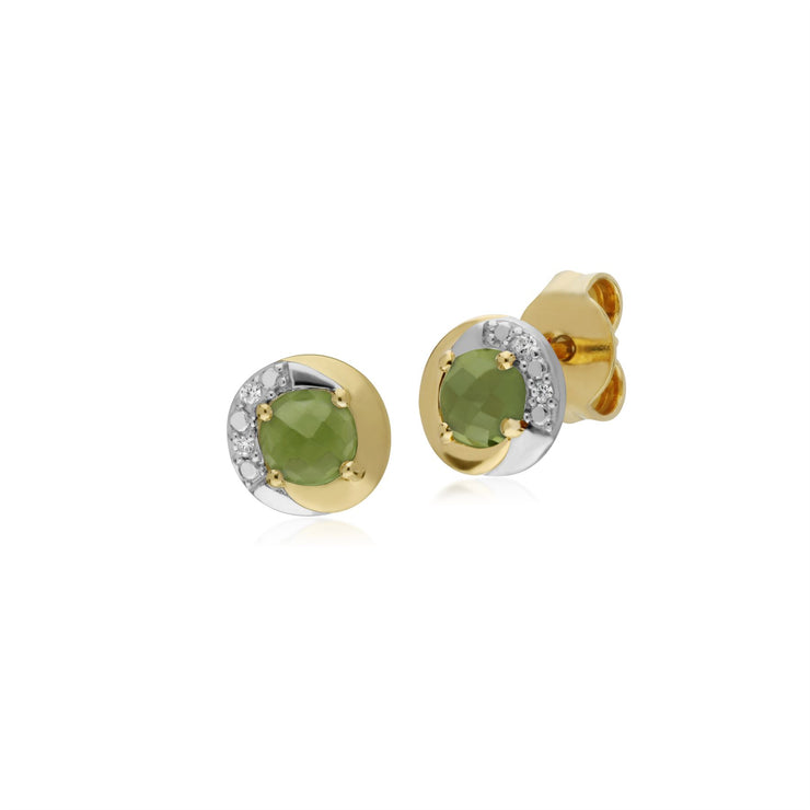 Orecchini in oro giallo con peridoto da 9 ct e diamanti bicolore