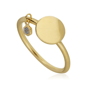 Aquamarine Engravable Ring in Yellow gold Plated Sterling Silver
