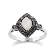 Anello Art Déco Gemondo, argento sterling 925 da 1,00 ct, madreperla e anello art deco con marcasite