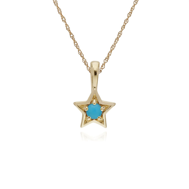 Collana con turchese, pendente a stella singola con pietra turchese in oro giallo da 9 ct su catena da 45 cm