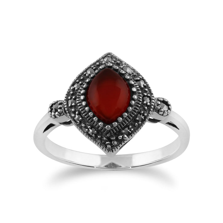 Anello Art Deco Gemondo, Anello Art Deco in argento sterling 925 da 1,00 ct con corniola e marcasite