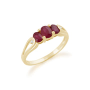 Anello Trilogy Oro giallo 375 Rubino e Diamanti