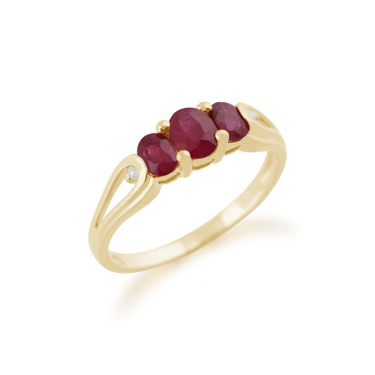 Anello Trilogy Oro giallo 375 Rubino e Diamanti