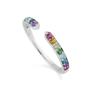 Rainbow Gemstone Open Ring in 925 Sterling Silver