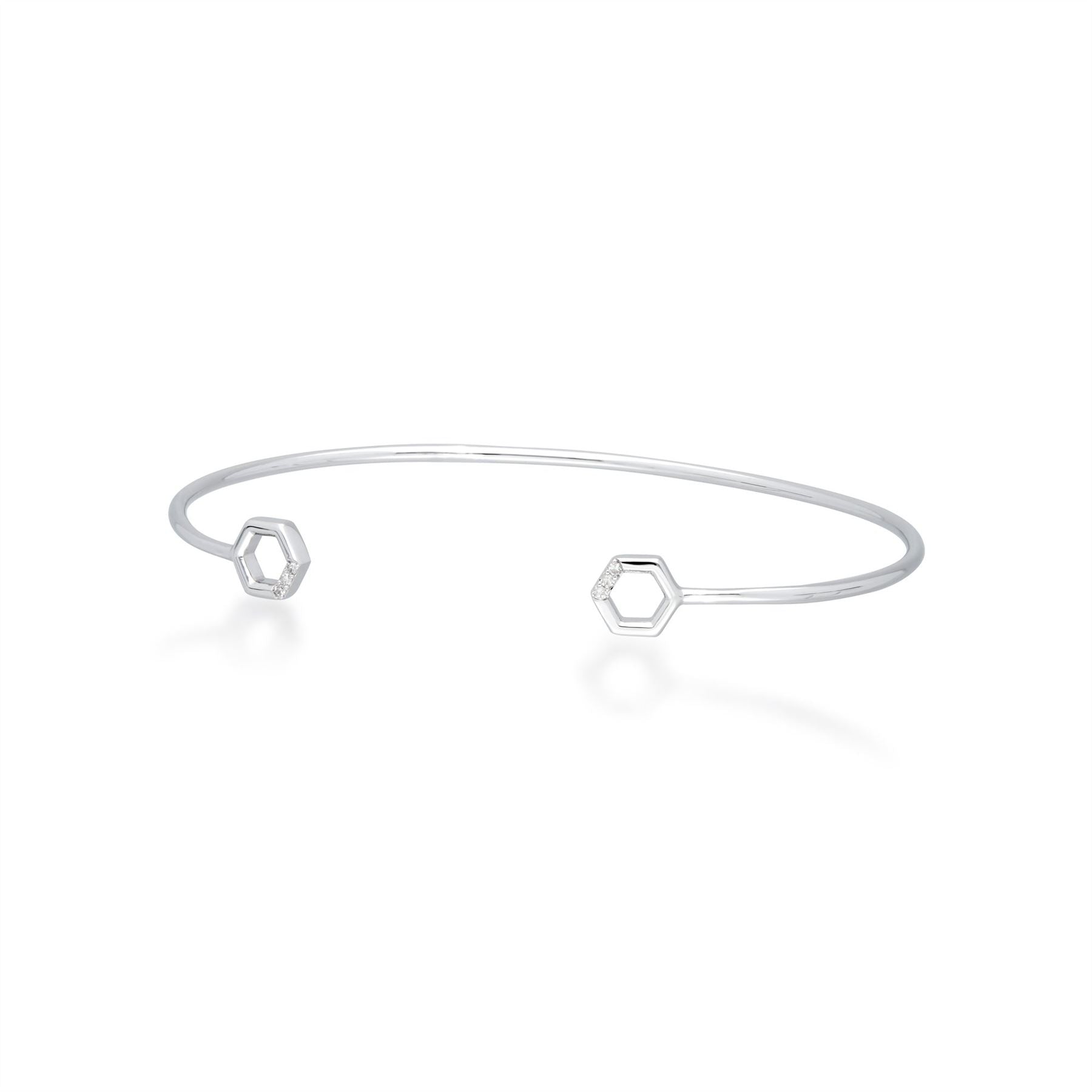 Diamond Pavé Hexagon Open Bangle in 9ct White Gold Image