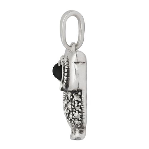 Ciondolo Gufo in Argento 925, Onice Nero e Marcasite