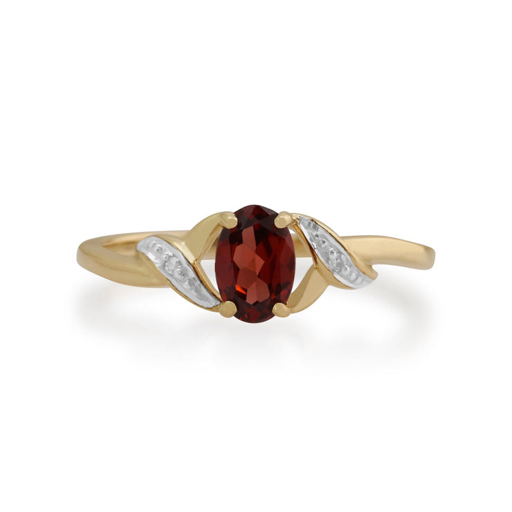 Anello con granato 0,55 ct, oro giallo da 9 ct, con diamanti Gemondo
