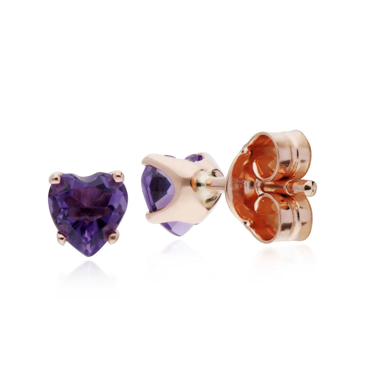 Orecchini con ametista, set di orecchini a lobo a forma di cuore con ametista a 4 artigli in oro rosa da 9 ct e 0,38 ct