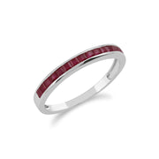 gemondo ANELLO CON RUBINO, anello mezza veretta in oro bianco da 9 ct con rubino da 0,46 ct