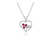 Ciondolo floreale in argento 925 con rubino rotondo