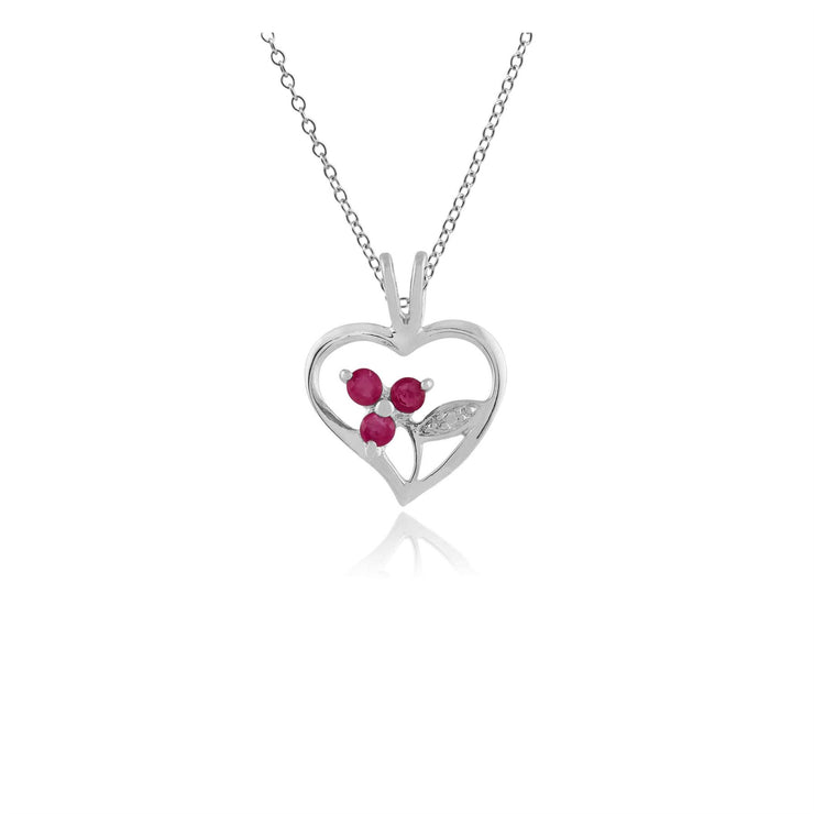 Ciondolo floreale in argento 925 con rubino rotondo