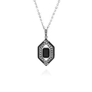 Art Deco Inspired Black Spinel, Enamel & Marcasite Necklace