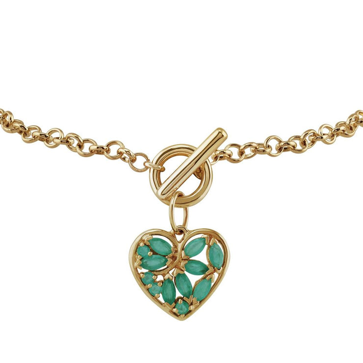 Classico braccialetto con ciondolo a forma di cuore in oro giallo 375 con smeraldi