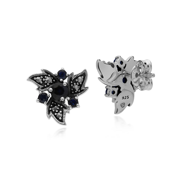 Orecchini con zaffiro, zaffiro in argento sterling e marcasite Nuovi orecchini floreali