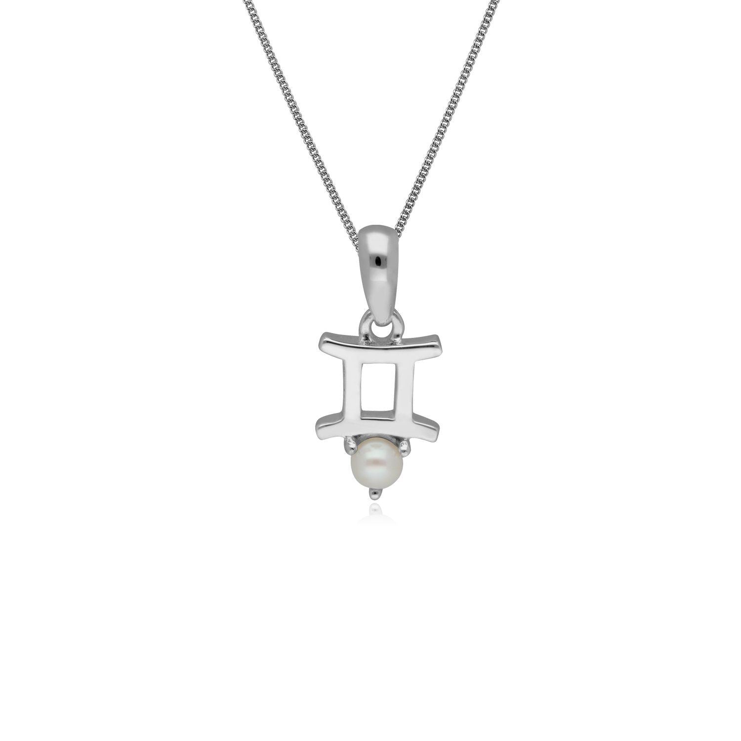 Pearl Gemini Zodiac Necklace in 9ct White Gold