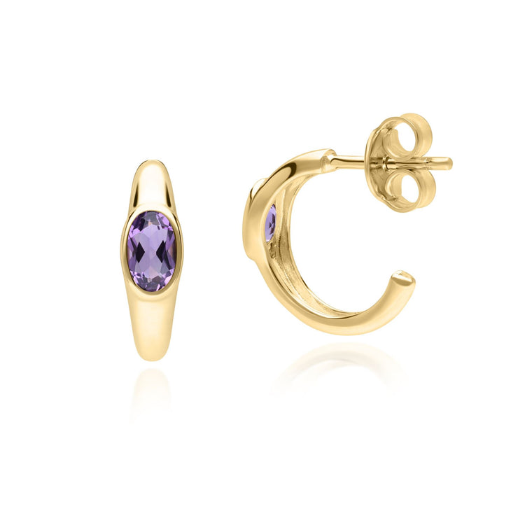 Orecchini ovali classici moderni in argento 925 dorato con oro fino con ametista ovale