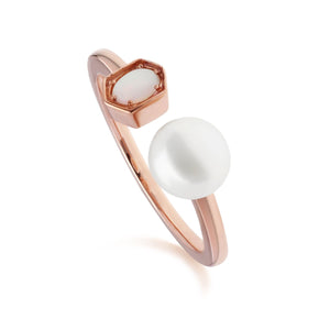 Modern Pearl & Opal Open Ring in Rose Gold Plated Sterling Silver