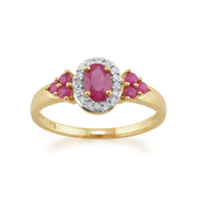 Anello in oro giallo da 9 ct con rubino naturale da 0,88 ct e diamanti