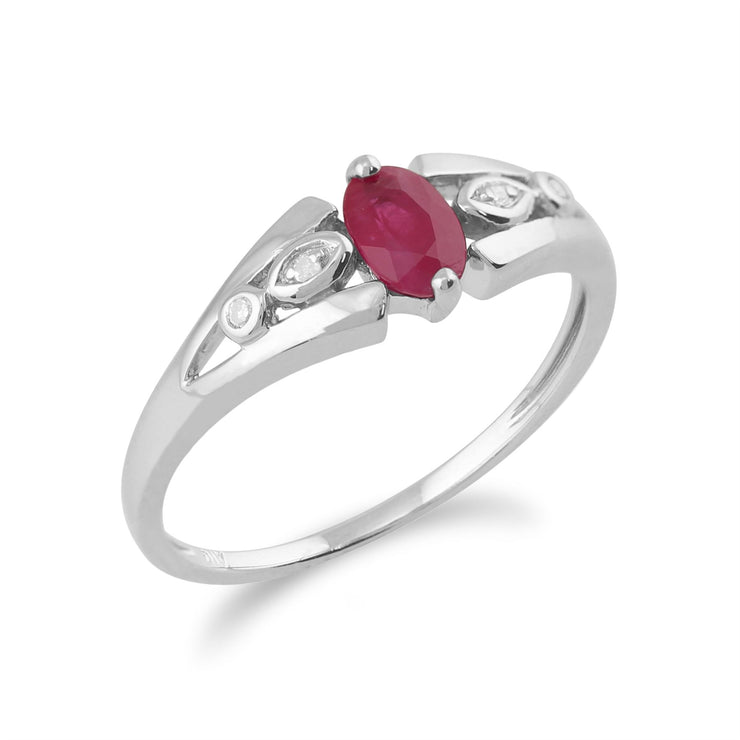 Anello in oro bianco da 9 ct con rubino naturale da 0,56 ct e pietra unica con diamanti