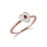 Gemondo Anello in madreperla Rosa, anello floreale in madreperla placcato in argento e rubino - Madreperla