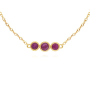 Bracciale con rubini, bracciale in oro giallo da 9 ct con tripla pietra tonda Milgrain da 19 cm