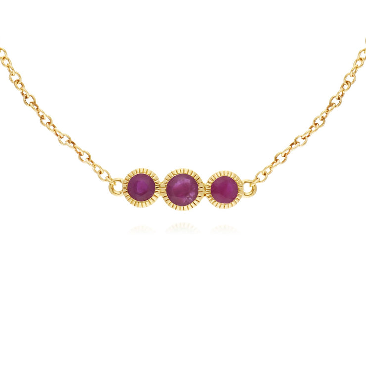 Bracciale con rubini, bracciale in oro giallo da 9 ct con tripla pietra tonda Milgrain da 19 cm