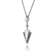 Collana a strascico e orecchini pendenti in stile Art Deco Argento 925 Madreperla e marcasite