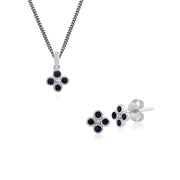 Orecchini a bottone e pendenti con trifoglio floreale in argento 925 rotondi con zaffiro