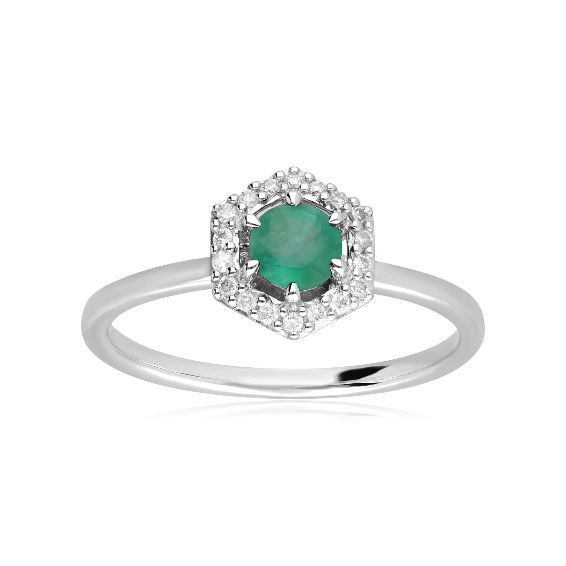 Anello di fidanzamento con effetto alone in oro bianco da 9 ct con smeraldo e diamanti da 0,67 ct