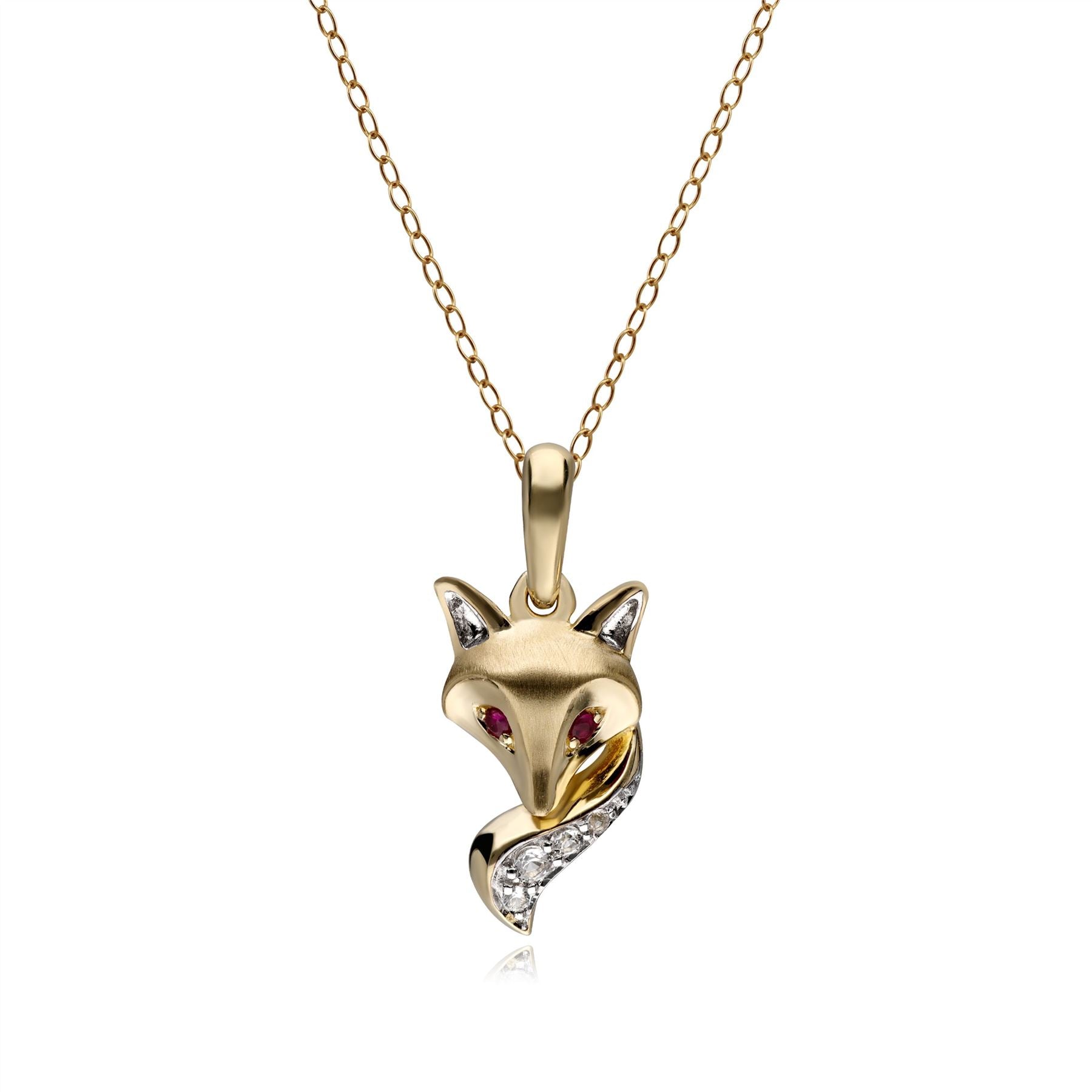 Gemondo Gardenia Ruby Fox Pendant In 9ct Brushed Satin Yellow Gold