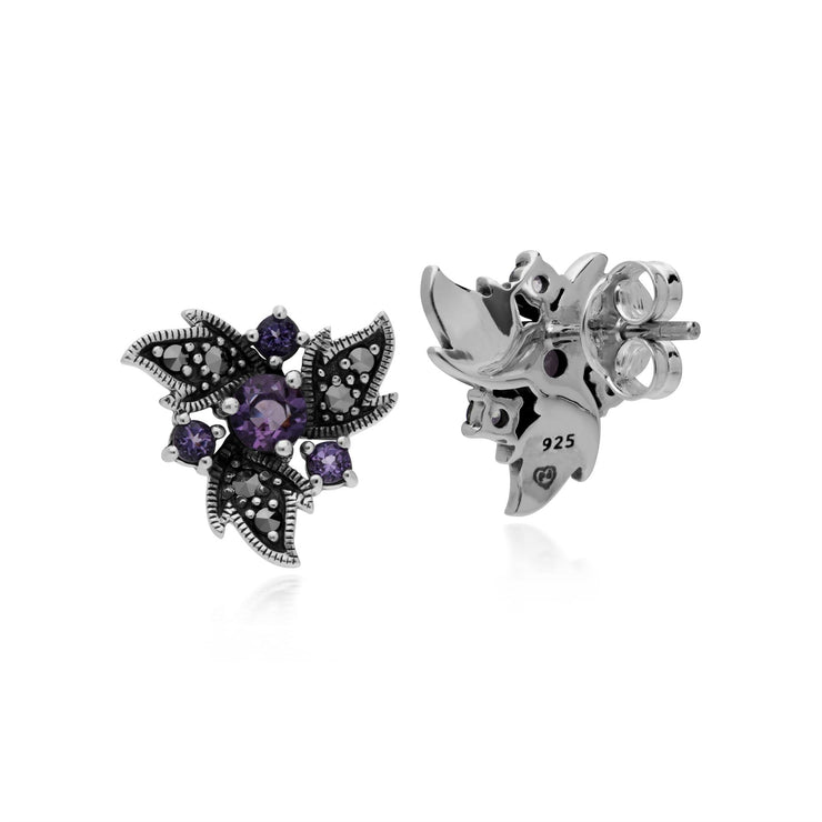 Orecchini di ametista, ametista in argento sterling e marcasite Nuovi orecchini floreali