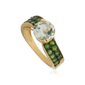 Kosmos Chrome Diopside & Moonstone Cocktail Ring in 9ct Yellow Gold