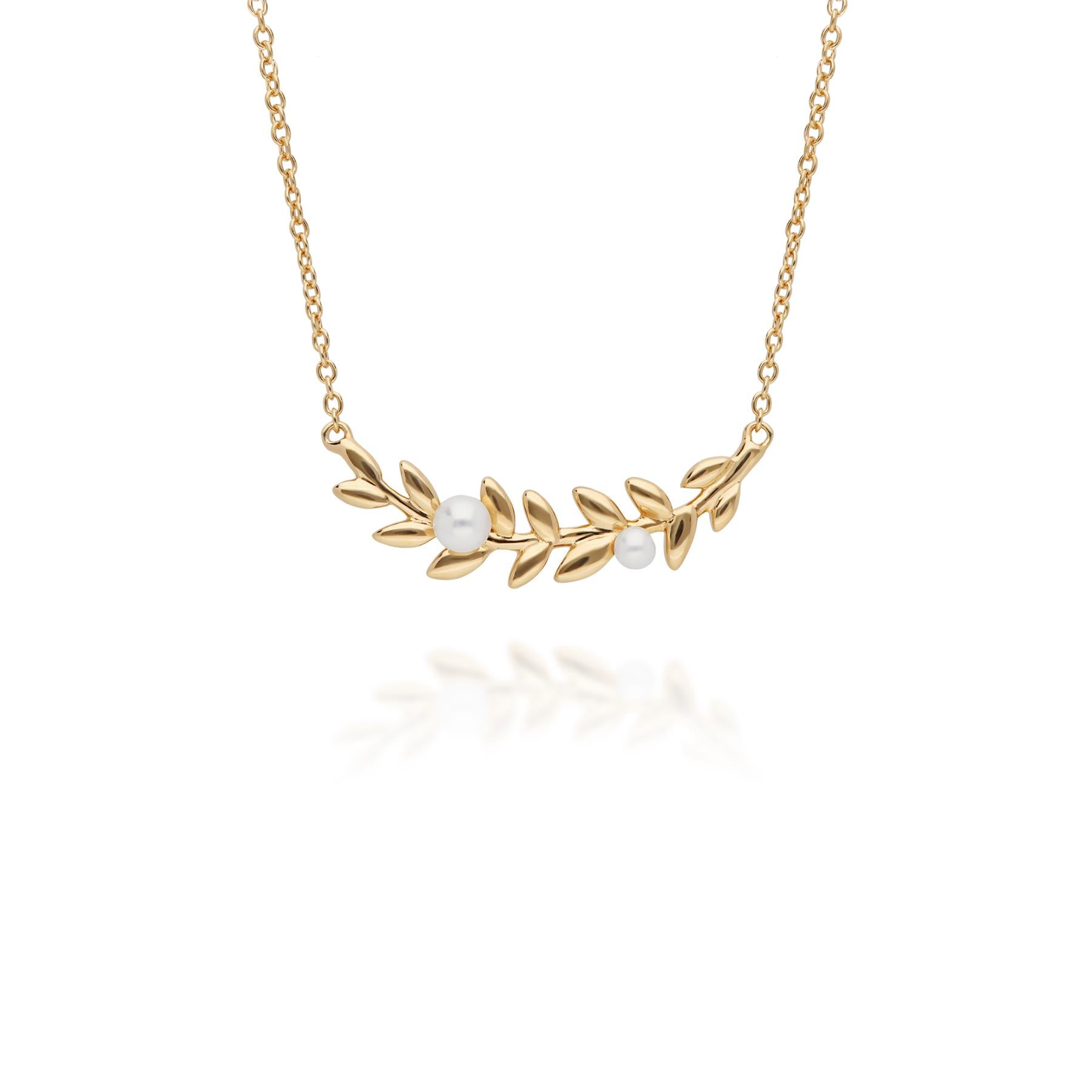 Gold Plated Sterling Silver O Leaf Pearl Necklace